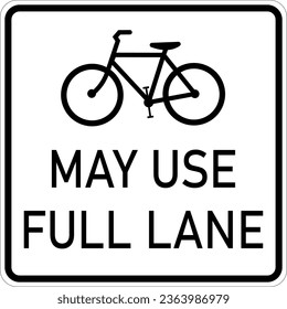 Vector graphic of a usa Cycles May Use Full Lane MUTCD highway sign. It consists of a silhouette of a bicycle and the wording May Use Full Lane contained in a white rectangle