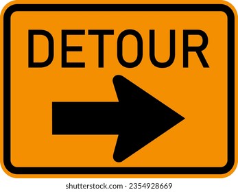 Vector graphic of a usa Detour highway sign. It consists of the wording Detour and an arrow within a black and orange  rectangle svg