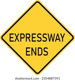 Vector graphic of a usa Expressway Ends highway sign. It consists of the wording Expressway Ends within a black and yellow square tilted to 45 degrees