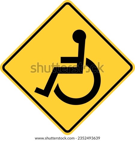 Vector graphic of a usa Handicapped Crossing Ahead highway sign. It consists of the silhouette of a person in a wheelchair within a black and yellow square tilted to 45 degrees