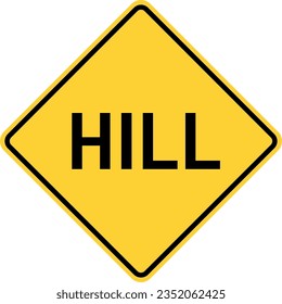 Vector graphic of a usa hill highway sign. It consists of black lettering saying Hill within a black and yellow square tilted to 45 degrees