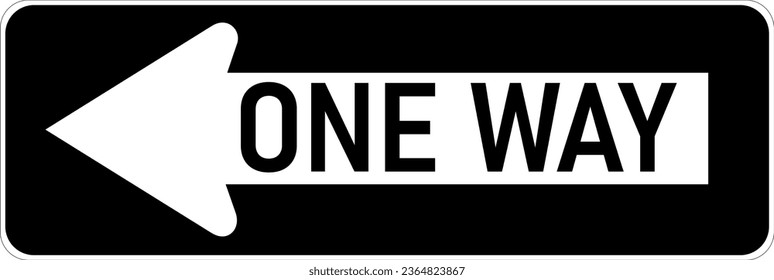 Vector graphic of a usa One Way MUTCD highway sign. It consists of the wording One Way within a left pointing arrow contained in a white rectangle