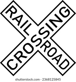 Vector graphic of a usa Railroad Crossing MUTCD highway sign. It consists of the wording Railroad Crossing in a cross contained in a white rectangle