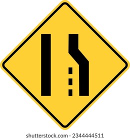 Vector graphic of a usa right lane ends highway sign. It consists of a black road narrowing from two lanes to one within a black and yellow square tilted to 45 degrees svg