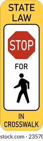 Vector graphic of a usa Stop for Pedestrians on Crosswalk highway sign. It consists of an octagonal stop sign and the silhouettes of a pedestrian in a white rectangle svg