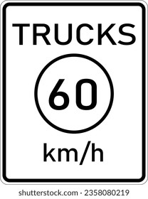 Gráfico vectorial de un signo de la autopista límite de velocidad de los camiones estadounidenses. Consiste en la redacción Camiones y el límite de velocidad en un círculo todo en un rectángulo blanco