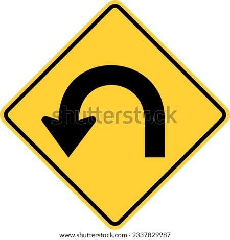 Vector graphic of a usa turn around road highway sign. It consists of a black arrow with a 180 degree turn within a black and yellow square tilted to 45 degrees