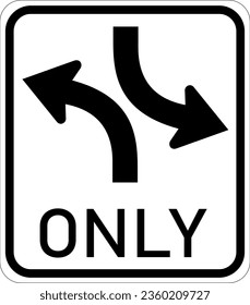Vector graphic of a usa Two Way Left Turn Only highway sign. It consists of two curved arrows denoting the traffic flow and the word Only contained in a white rectangle svg
