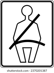 Imagen vectorial de la señal de la autopista MUTCD del cinturón de seguridad de los ee.uu. Consiste en la silueta de una persona que lleva puesto un cinturón de seguridad contenido en un rectángulo blanco