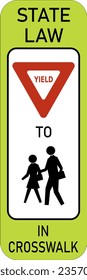 Vector graphic of a usa Yield to Children on Crosswalk highway sign. It consists of A triangular yield sign and a silhouette of children in a white rectangle