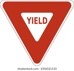 Vector graphic of a usa Yield highway sign. It consists of the an inverted red triangle containing the word Yield