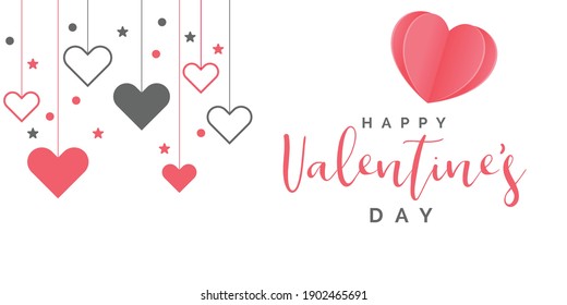 Vector graphic of Valentines of paper craft design, contain pink hearts , Happy Valentine's Day text