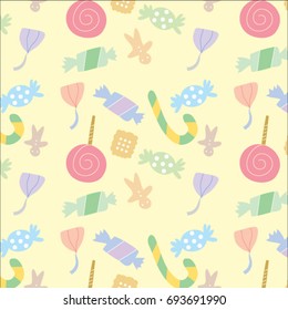 Vector graphic of the various sweets and desserts decorated into pattern.