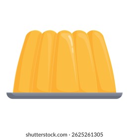 Gráfico vetorial de uma sobremesa gelatinosa amarela vibrante servida em uma placa cinza, isolada em branco