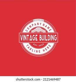 Vector graphic of vintage building emblem, logo, red, perfect for building and office business logos