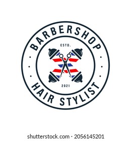 Vector graphic of vintage retro barbershop | barbershop label stamp logo design