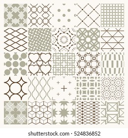 Vector graphic vintage textures created with squares, rhombuses and other geometric shapes. Seamless patterns collection best for use in textiles design.