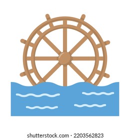 Vector Graphic Of Water Wheel. Wood Water Wheel Illustration With Flat Design Style. Suitable For Content Design Assets