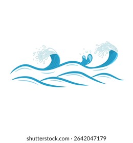 Vector graphic of wave rolling up in ocean with blue stroke, abstract wave illustration.