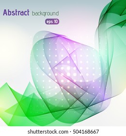 Vector graphic waves on a white background, vector illustration. Green, pink colors. 
