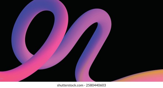 Vector Graphic with Wavy Lines in Rainbow Colors. Abstract Color Gradient Swirl Shapes Set in Black background . Colorful Fluid Wave Pattern. Squiggly Design Elements
