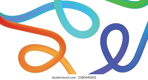 Vector Graphic with Wavy Lines in Rainbow Colors. Abstract Color Gradient Swirl Shapes Set in white background . Colorful Fluid Wave Pattern. Squiggly Design Elements
