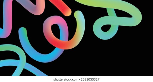 Vector Graphic with Wavy Lines in Rainbow Colors. Abstract Color Gradient Swirl Shape in white background . Colorful Fluid Wave Pattern. Squiggly Design Elements
