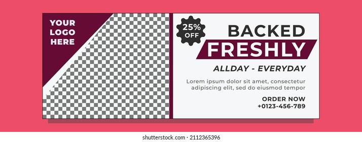 Vector Graphic Of Web Banner Design With Maroon And White Color Scheme. Perfect For Cake Or Baking Product Promotion