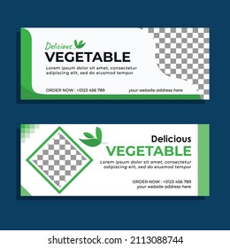 Vector graphic of web banner design with green and white color scheme. Perfect for vegetable or farmer product promotion