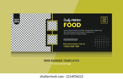 Vector graphic of web banner design with black, yellow and white color scheme. Perfect for food or culinary product promotion