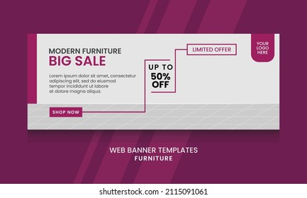 Vector Graphic Of Web Banner Design With Maroon, White And Grey Color Scheme. Perfect For Furniture Or Electronic Product Promotion