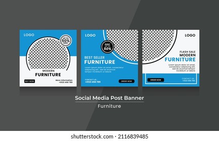 Vector graphic of web banner design with black, blue and white color scheme. Perfect for furniture or electronic product promotion