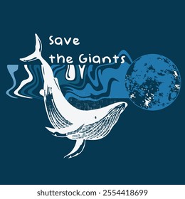 Vector Graphic whale  fish For T-shirt