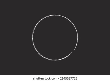 Vector graphic of white ink grunge round with brush on black background.