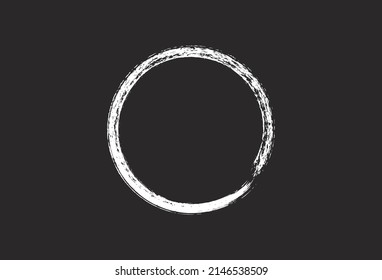 Vector graphic of white ink grunge round with brush on black background. grunge textured hand drawn element. 
