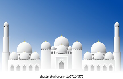 Vector graphic of White Mosque with blue sky background. Fit for greeting card, wallpaper and other ramadan background