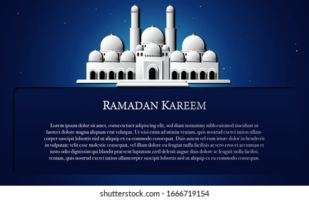 Vector graphic of White Mosque with Blue Background. Fit for greeting card, wallpaper and other.