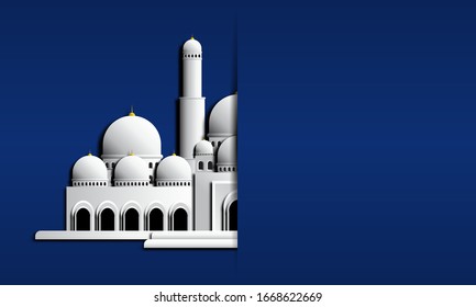 Vector graphic of White Mosque with Blue Background. Fit for greeting card, wallpaper and other.