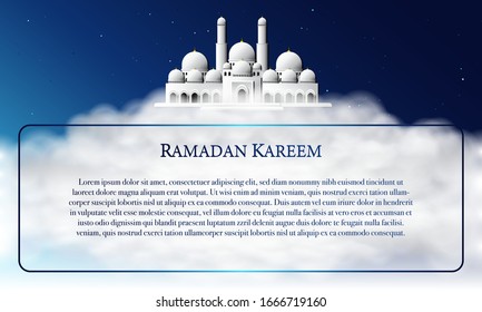 Vector graphic of White Mosque with night sky background. Fit for greeting card, wallpaper and other.