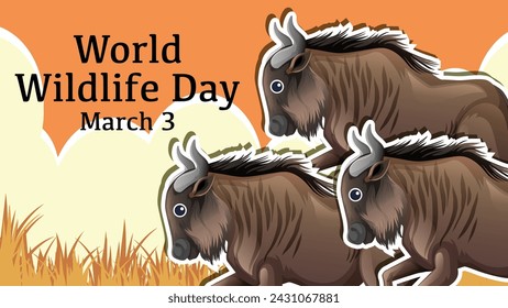 Vektorgrafik der Gnus für den World Wildlife Day