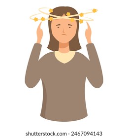 Vector graphic of a woman looking dizzy with stars circling her head