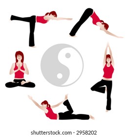 a vector graphic of a woman making her workout with the yin yang symbol