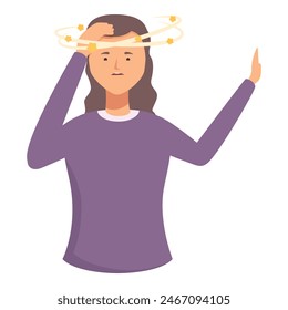 Vector graphic of a woman with stars circling her head, indicating confusion or dizziness