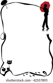 Vector graphic woman with umbrellas;
