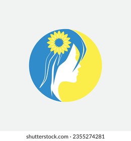 gráfico vectorial de la vista lateral de la silueta de la cara de una mujer con flor amarilla y estilo de arte circular. puede utilizarse para logotipos de belleza o moda