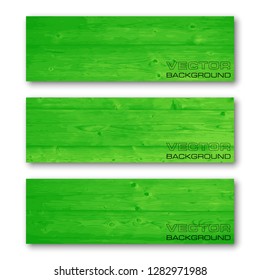 Vector graphic wood design banner. Wooden pattern backgrounds green color. Paper banner wooden style. Abstract wood pattern