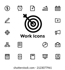 Gráfico vectorial de los iconos de trabajo. Es bueno para la interfaz de usuario relacionada con la vida laboral.