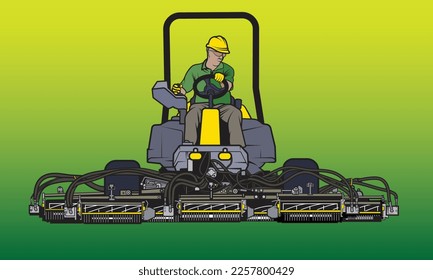 Vector graphic of a worker operating a fairway mower