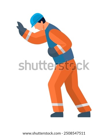A vector graphic of a worker in protective clothing on a white background, representing industrial labor, safety, and occupational health. Ideal for workplace safety and labor-themed visuals.