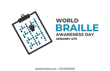 Vector gráfico del Día Mundial del Braille el 4 de enero. Braille ciego por leer un libro. Cartel de Anuncio, volante y Plantilla de diseño de fondo. Ilustración vectorial. Eps 10.